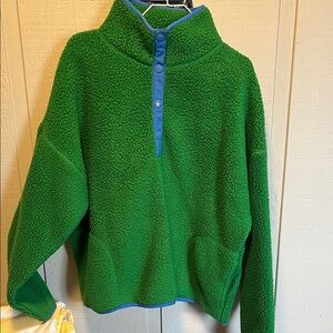 J Crew Polar Fleece with Blue trim snap button